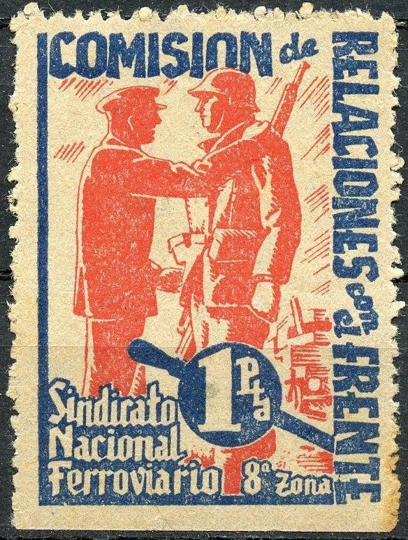 COMISION de RELACIONES con el FRENTE Spain Espana Ferrocarril sindicato trade union stamp Railway